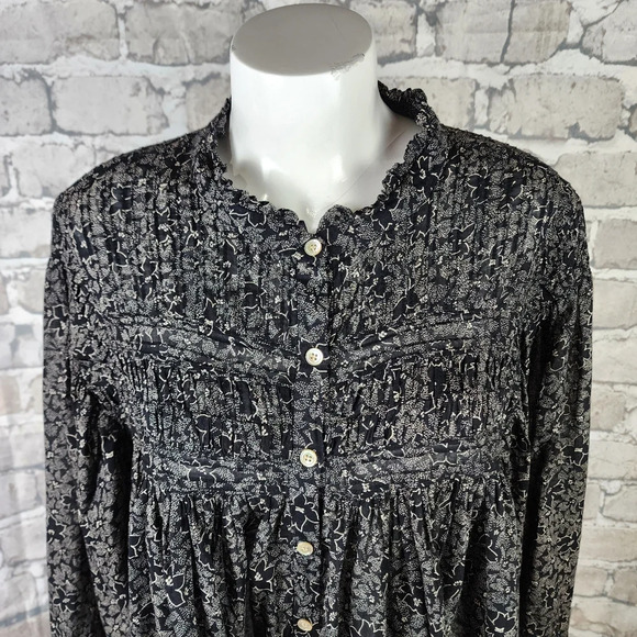 Isabel Marant Etoile Lalia Floral Pintuck Boho Prairie Blouse Black Size 40 - Picture 7 of 16